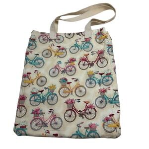 Bicycle Print Canvas Tote Bag - Casual Shoulder Beach Bag